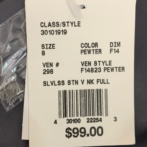 NWT David’s Bridal Sleeveless Satin V-Neck Dress Pewter Women’s Sz 8 - Picture 6 of 7